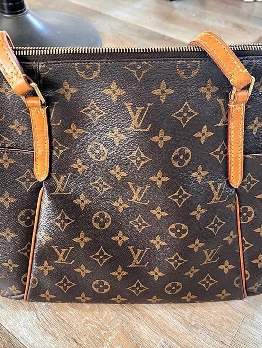 Louis Vuitton Cabas Mezzo Monogram Tote in Brown & Orange